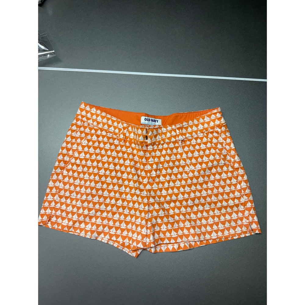 Old Navy Womens Orange White Sailboat Print Chino Shorts Size 2 Nautical Summer